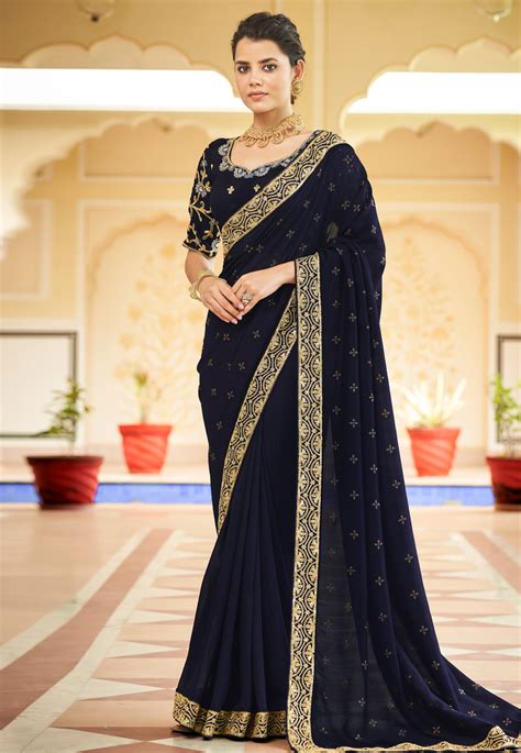 navy blue colour saree.